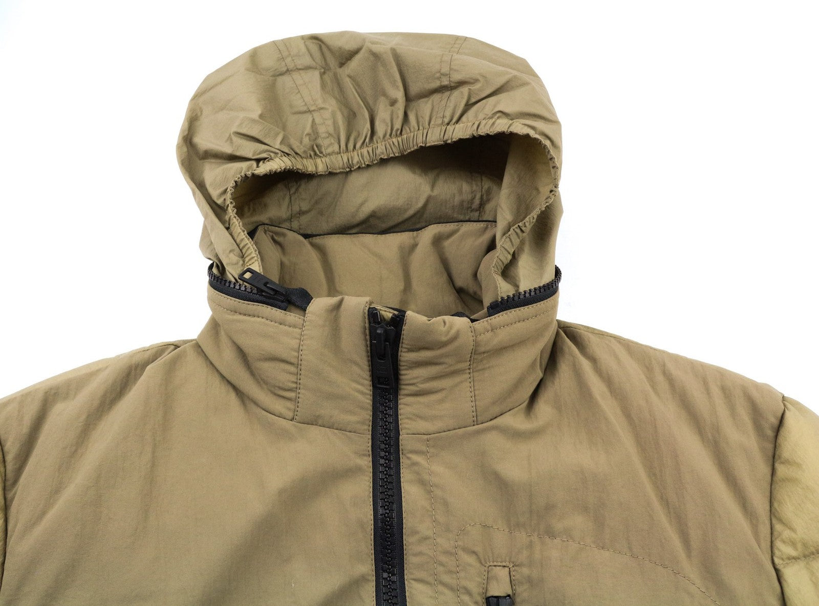 WOOLRICH Chevron Crinkle Down Men's Jacket L Zip Pockets Lined Hood Padded