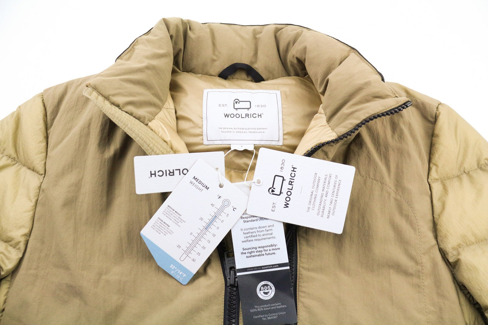 WOOLRICH Chevron Crinkle Down Men's Jacket L Zip Pockets Lined Hood Padded