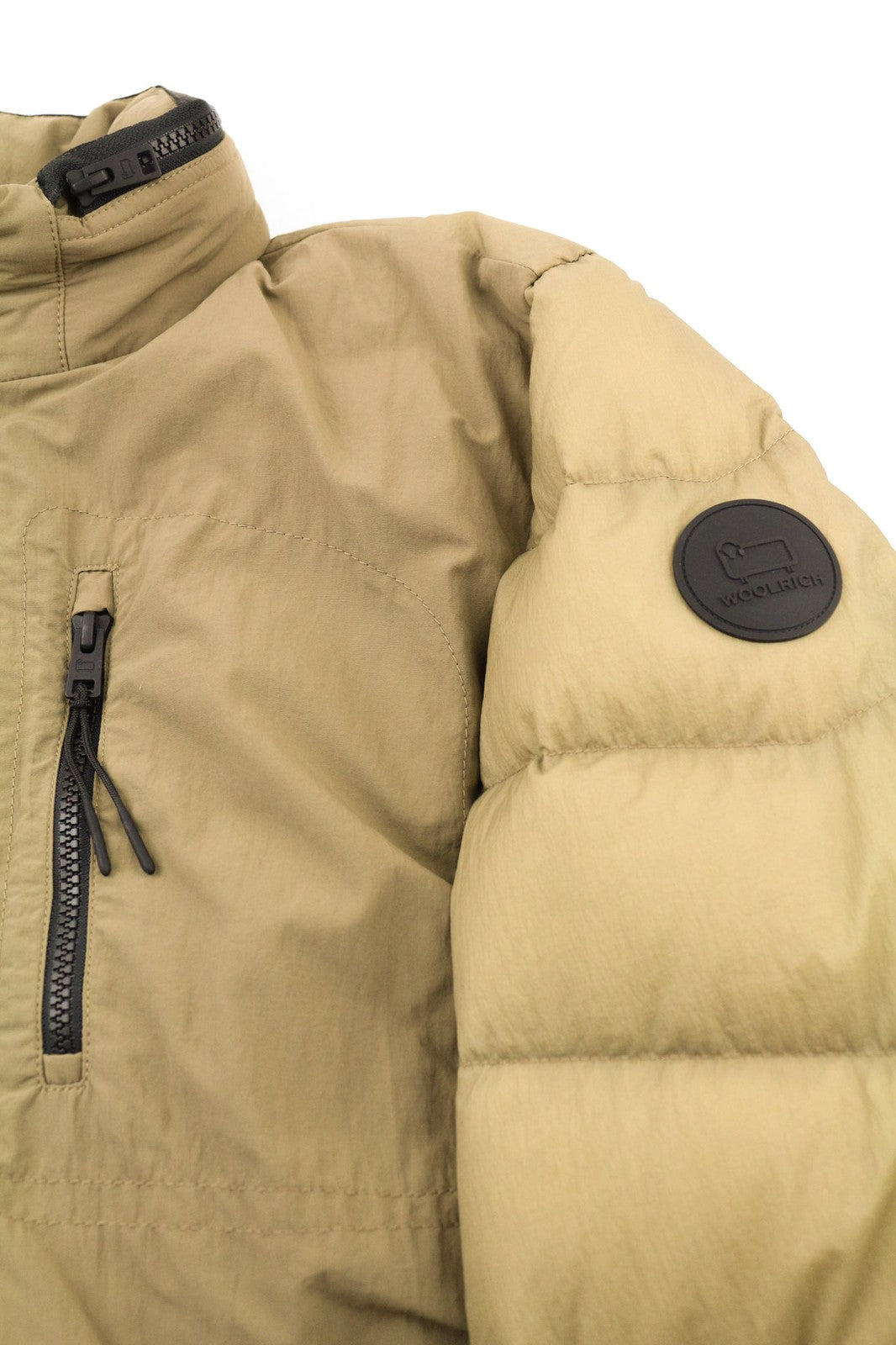 WOOLRICH Chevron Crinkle Down Men's Jacket L Zip Pockets Lined Hood Padded