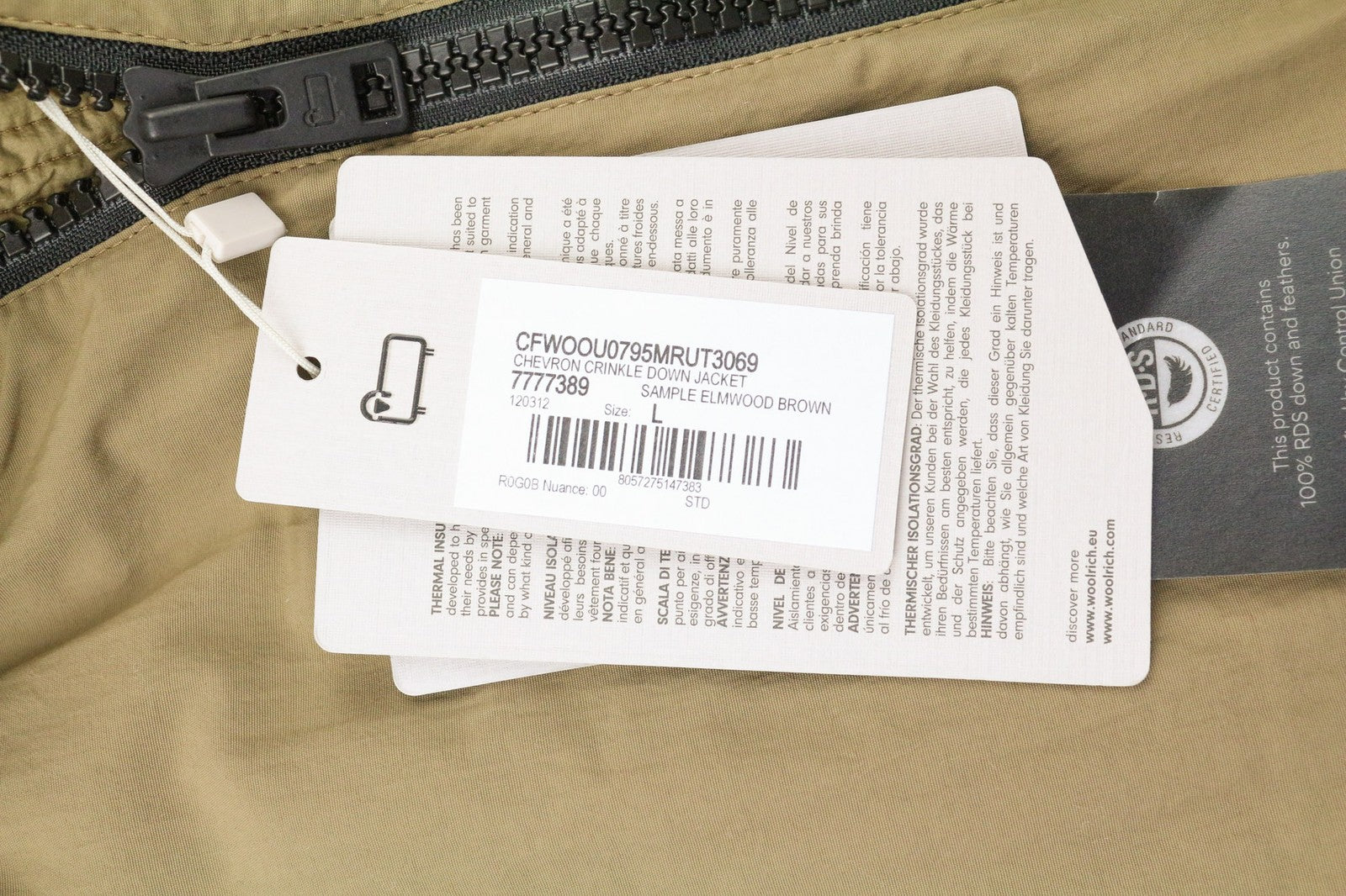 WOOLRICH Chevron Crinkle Down Men's Jacket L Zip Pockets Lined Hood Padded