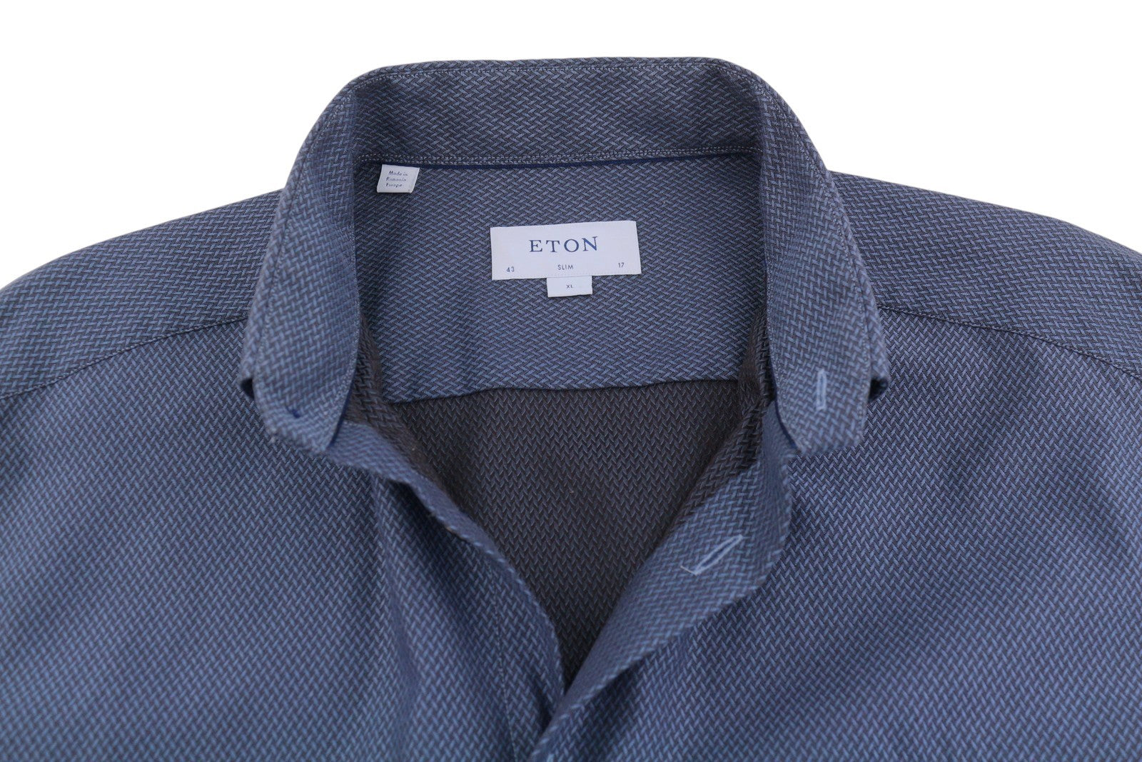 ETON Signature Twill Men Formal Shirt XL Blue Patterned Slim Button-Up Spread