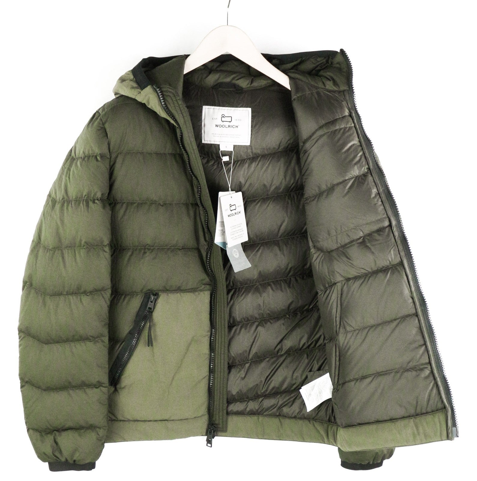 WOOLRICH Lobster Crinkle Down Hybrid Men's Jacket L Hooded Lined Padded