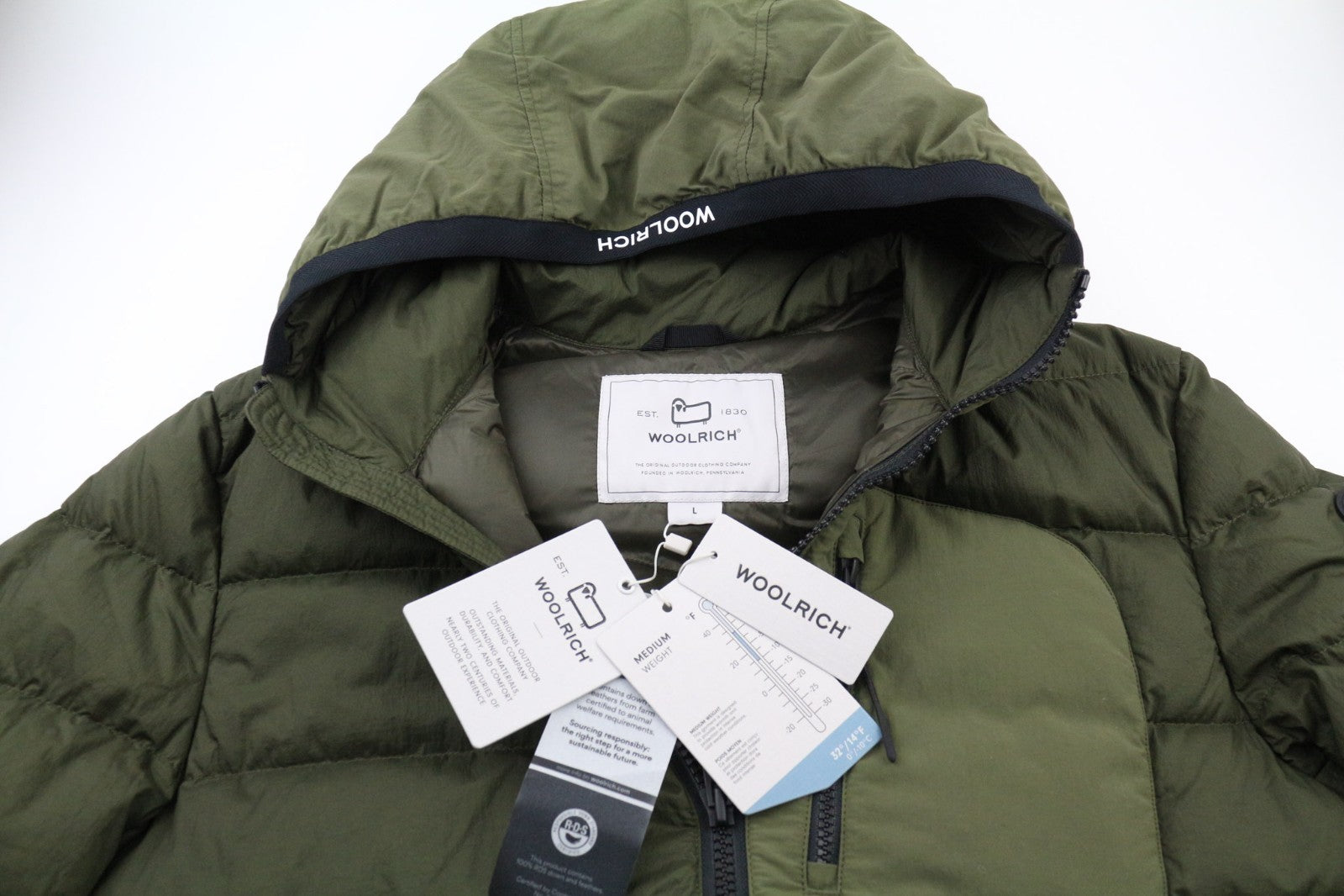 WOOLRICH Lobster Crinkle Down Hybrid Men's Jacket L Hooded Lined Padded