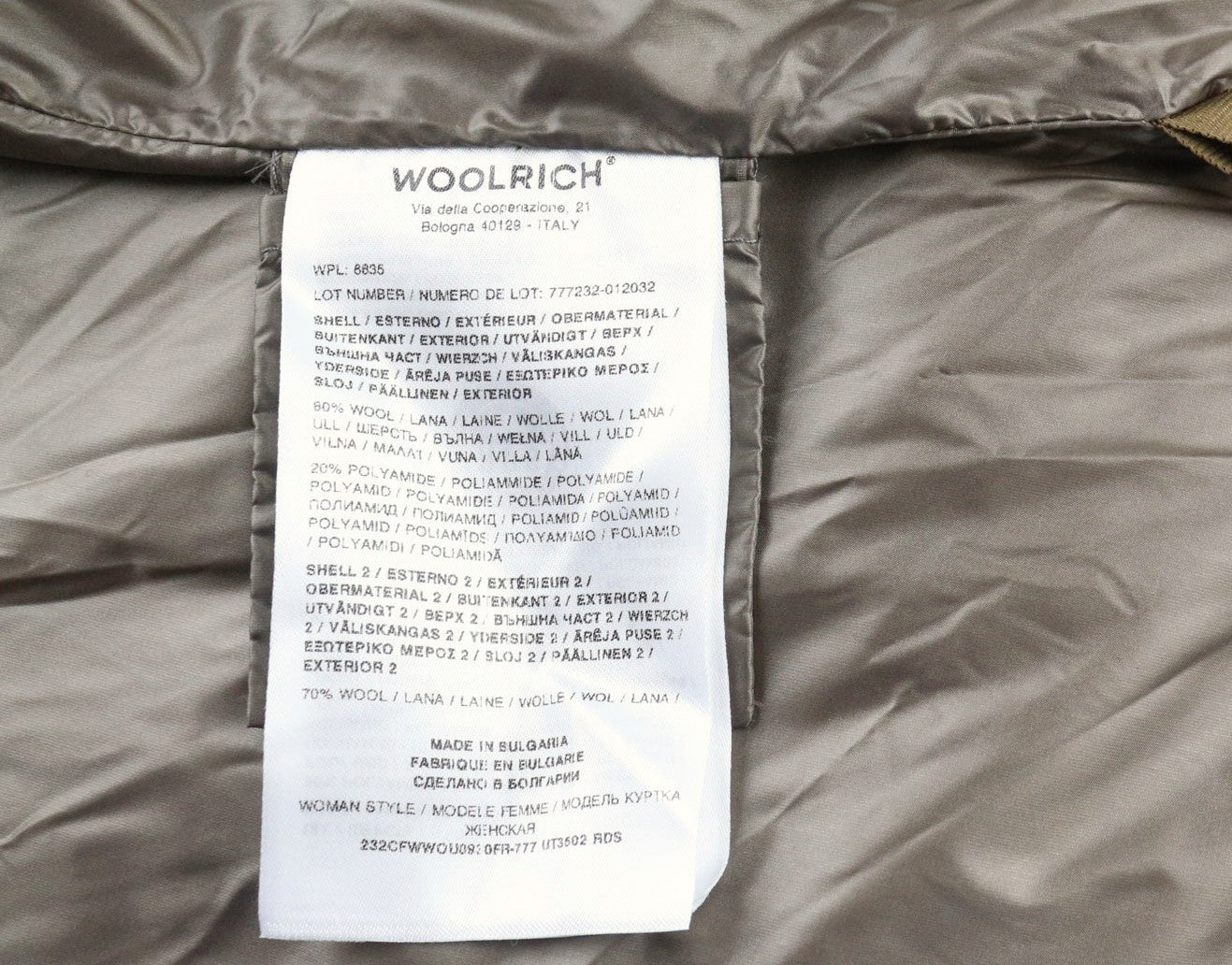 WOOLRICH Knitted Puffer Women's Jacket S Wool Blend Camel Padded Lined