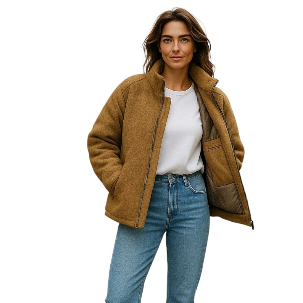 WOOLRICH Knitted Puffer Women's Jacket S Wool Blend Camel Padded Lined