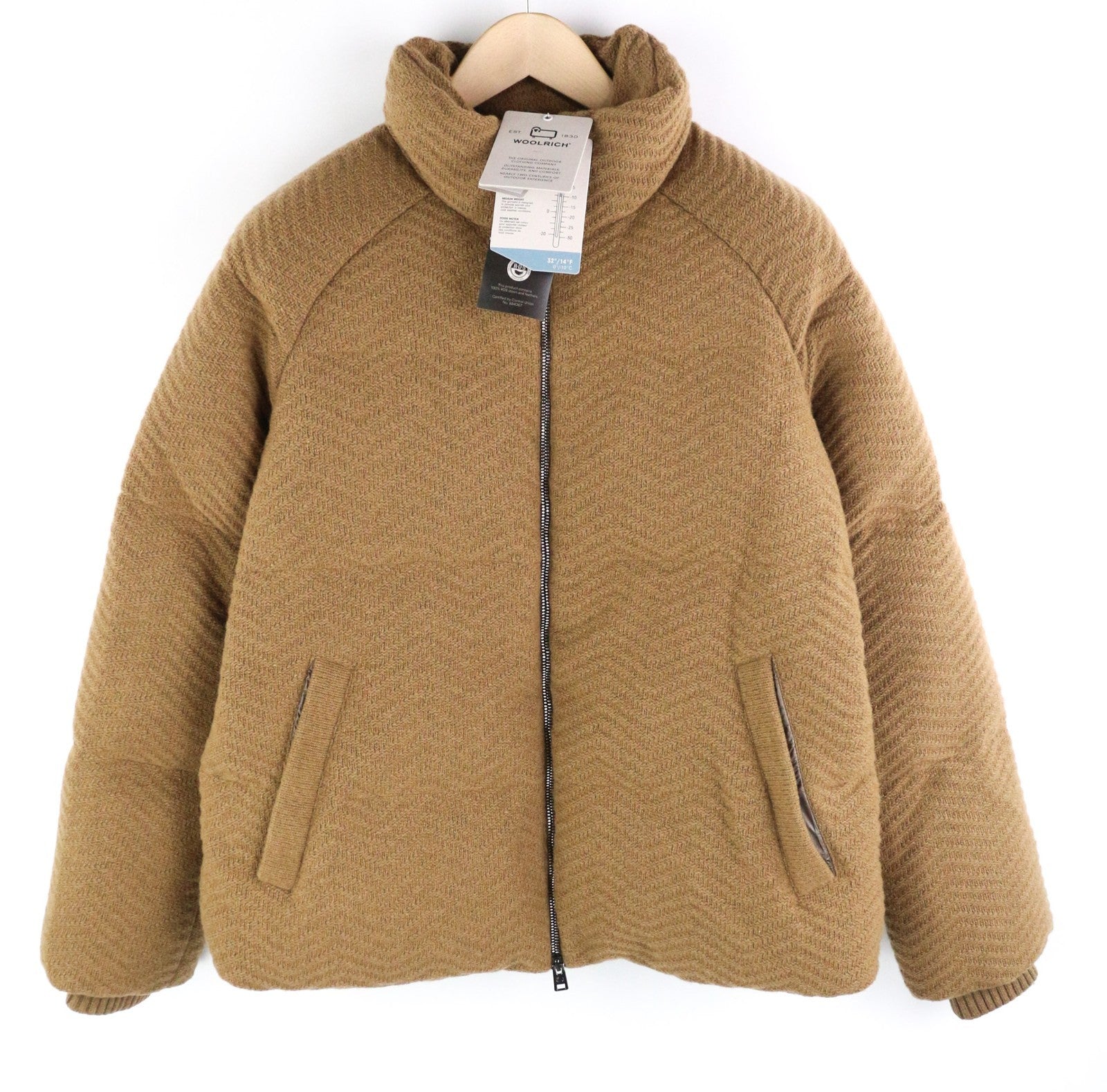 WOOLRICH Knitted Puffer Women's Jacket S Wool Blend Camel Padded Lined