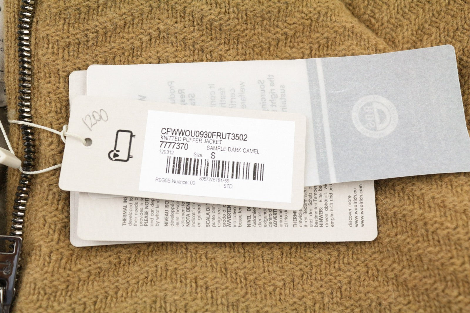 WOOLRICH Knitted Puffer Women's Jacket S Wool Blend Camel Padded Lined