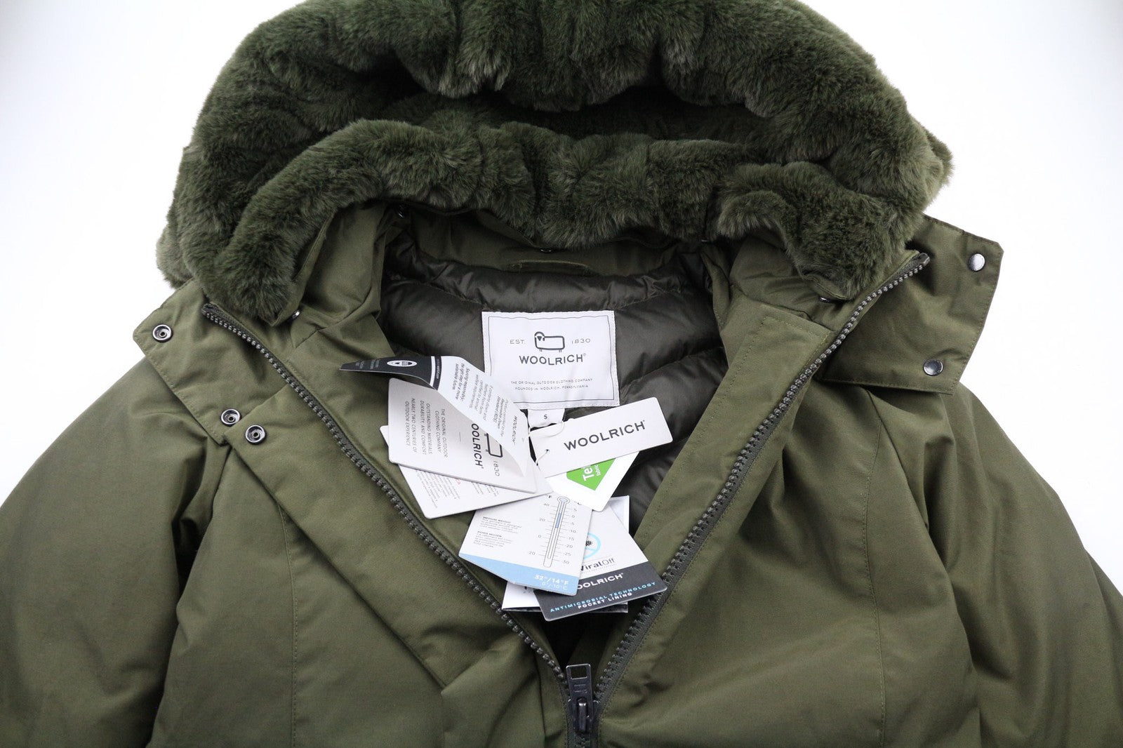 WOOLRICH Bow Bridge Parka Women's Jacket S Down Hooded Mid Coat Lined Zip