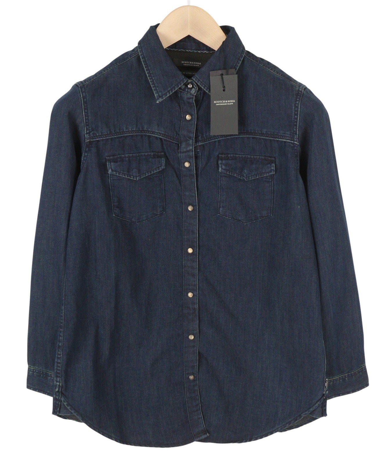 SCOTCH & SODA Women Shirt S Denim Dark Blue Snap Buttons Patch Pockets Casual