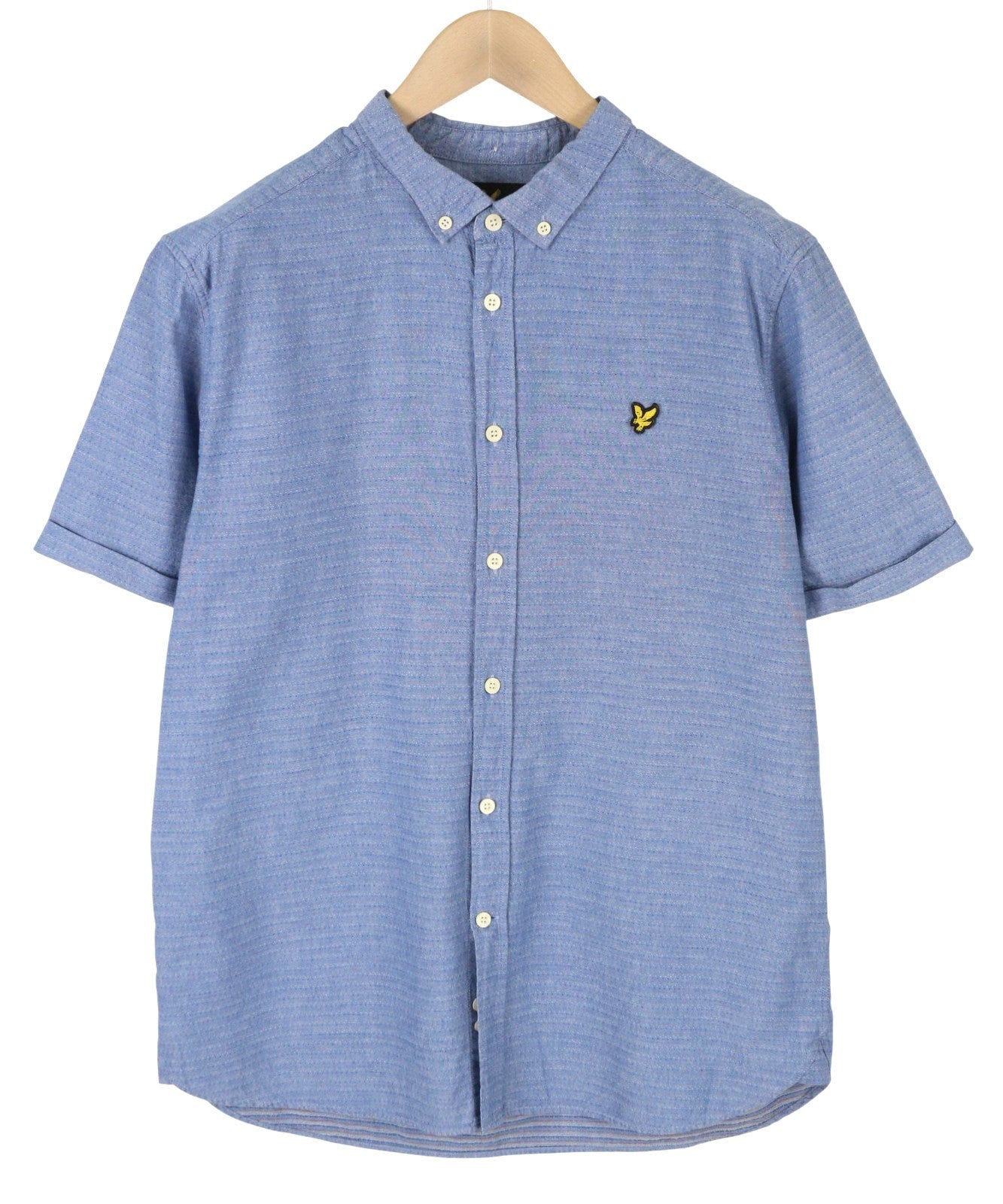 LYLE & SCOTT Men Shirt XL Blue Patterned Button-Down Neck Short Sleeve Logo