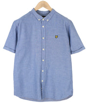 LYLE & SCOTT Men Shirt XL Blue Patterned Button-Down Neck Short Sleeve Logo