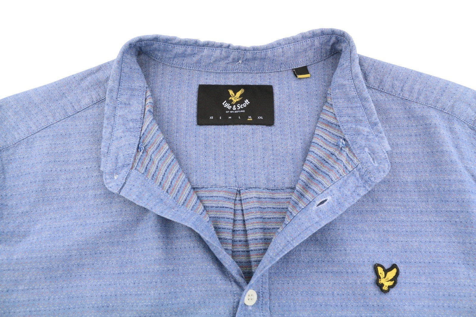 LYLE & SCOTT Men Shirt XL Blue Patterned Button-Down Neck Short Sleeve Logo