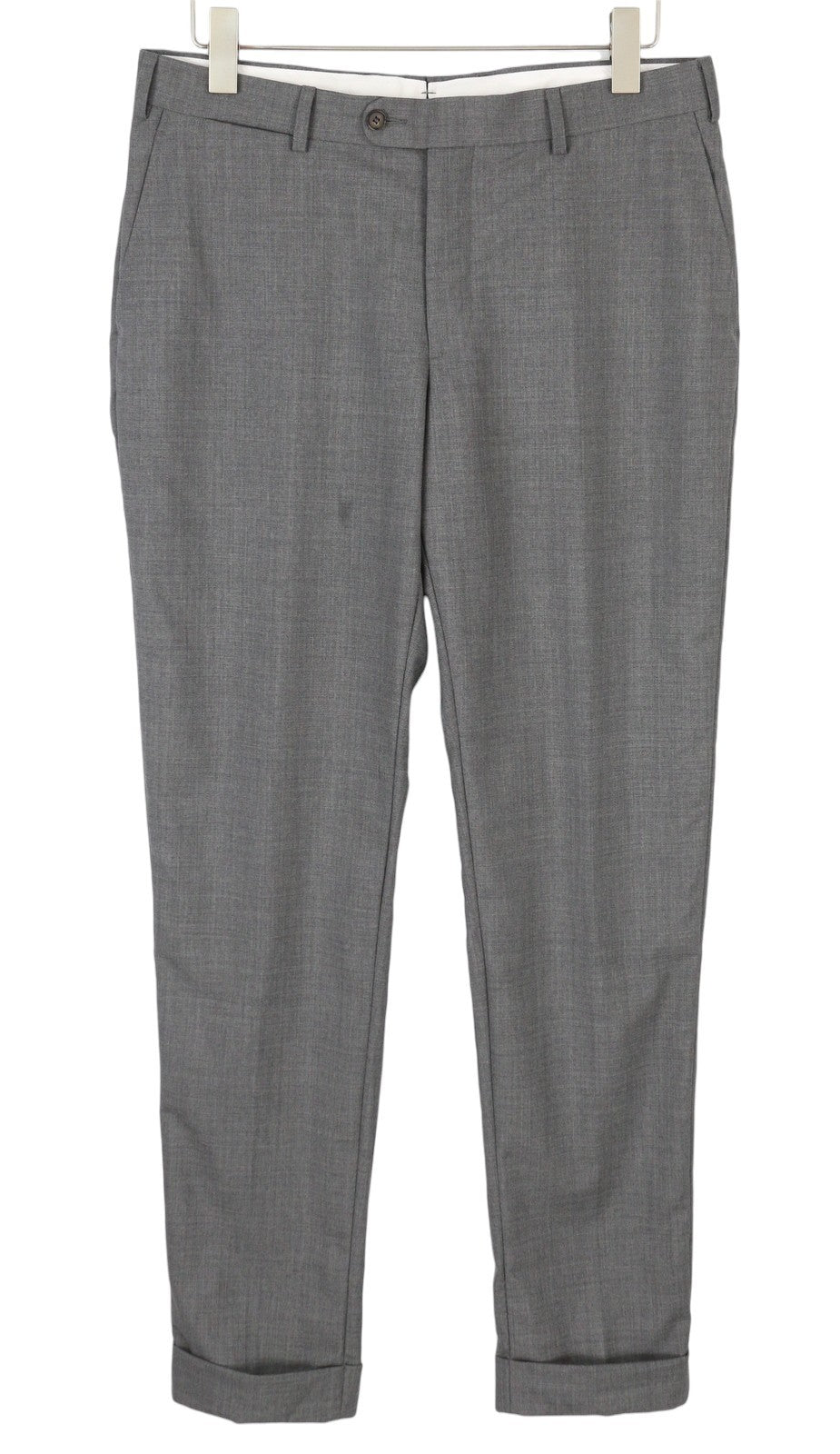 SUITSUPPLY Soho Turn-Up Men Trousers UK34R Grey Pure Wool S120 Tapered Fit Zip