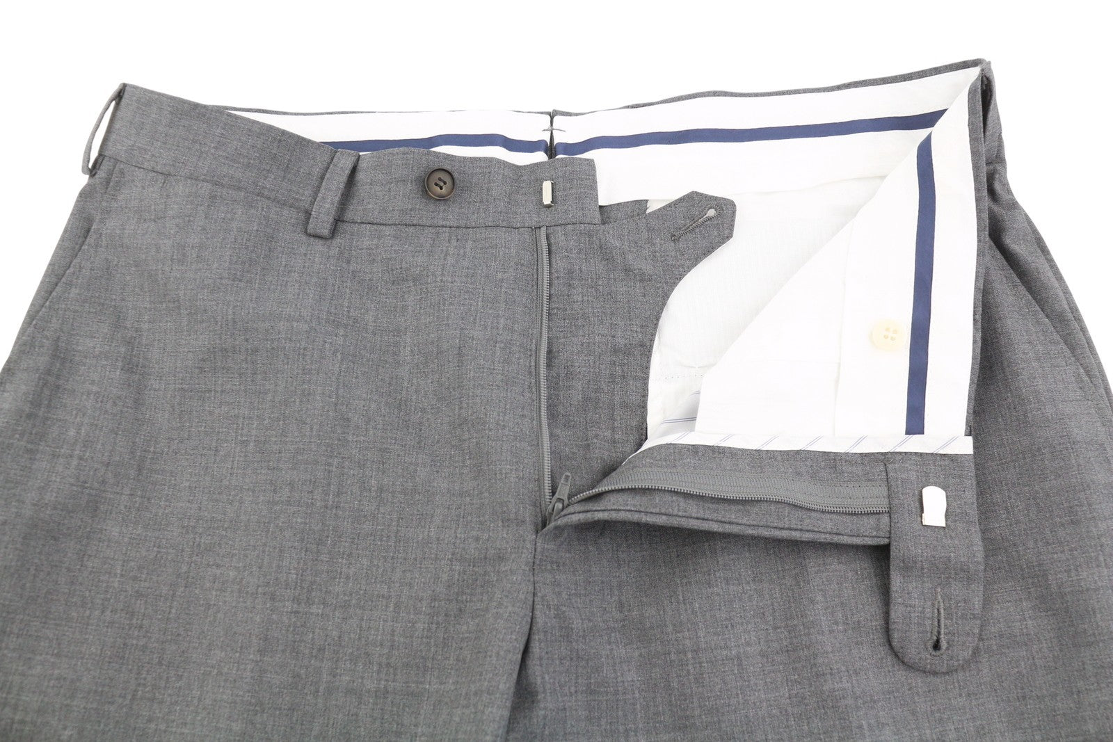 SUITSUPPLY Soho Turn-Up Men Trousers UK34R Grey Pure Wool S120 Tapered Fit Zip