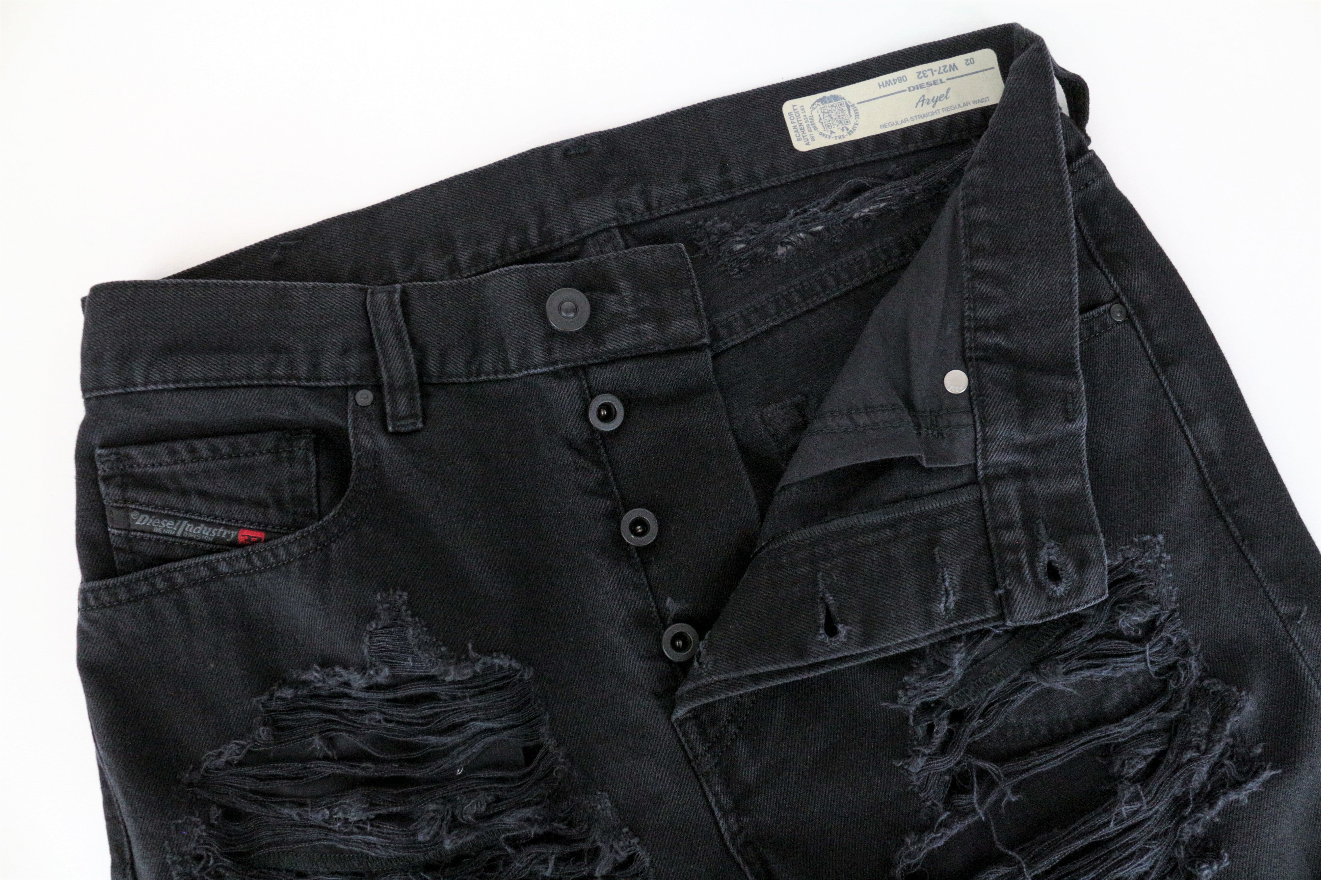 DIESEL Aryel 084WH Women's Jeans W27/L32 Straight Fit Black Ripped Cotton