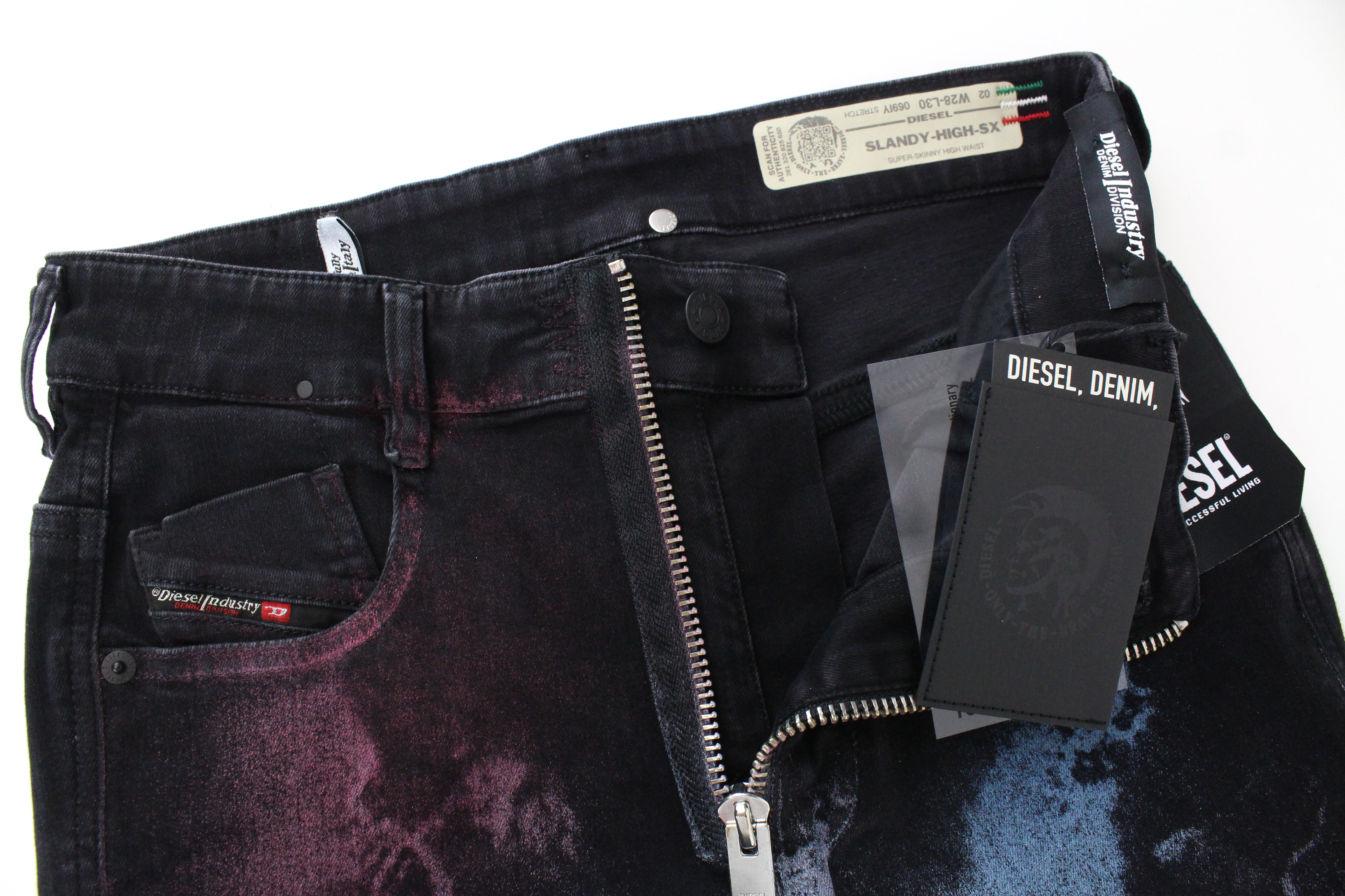 DIESEL Slandy-High-SX 069IY Women's Jeans W28/L30 Skinny Blue Red Washed