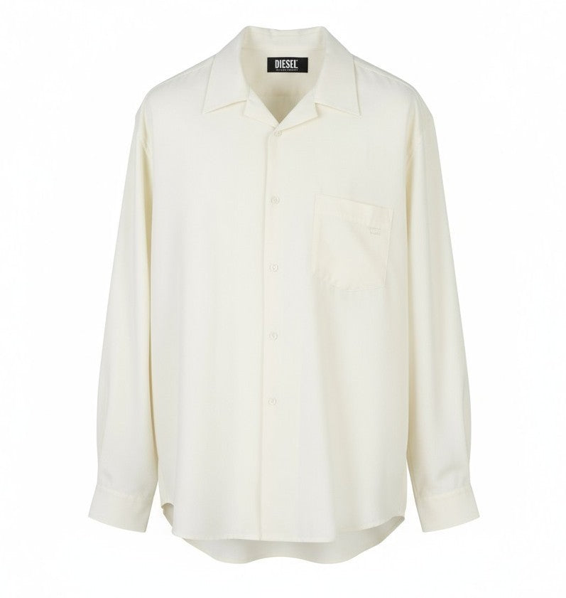 DIESEL S-Wooly Men Shirt 2XL White Wool Blend Notched Neck Button-Up Pocket