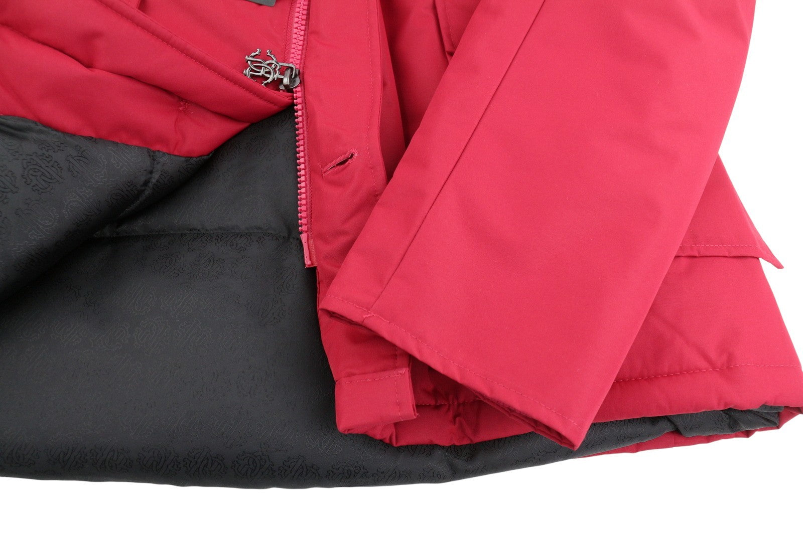 ROBERTO CAVALLI Men Jacket L Red Full Zip Padded Raccoon Fur Hooded Parka RRP560