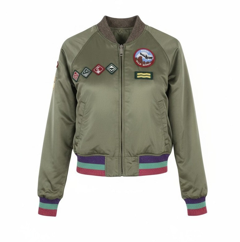 DIESEL Women Jacket XS Green Shiny Reversible Full Zip Lightweight Logo Bomber