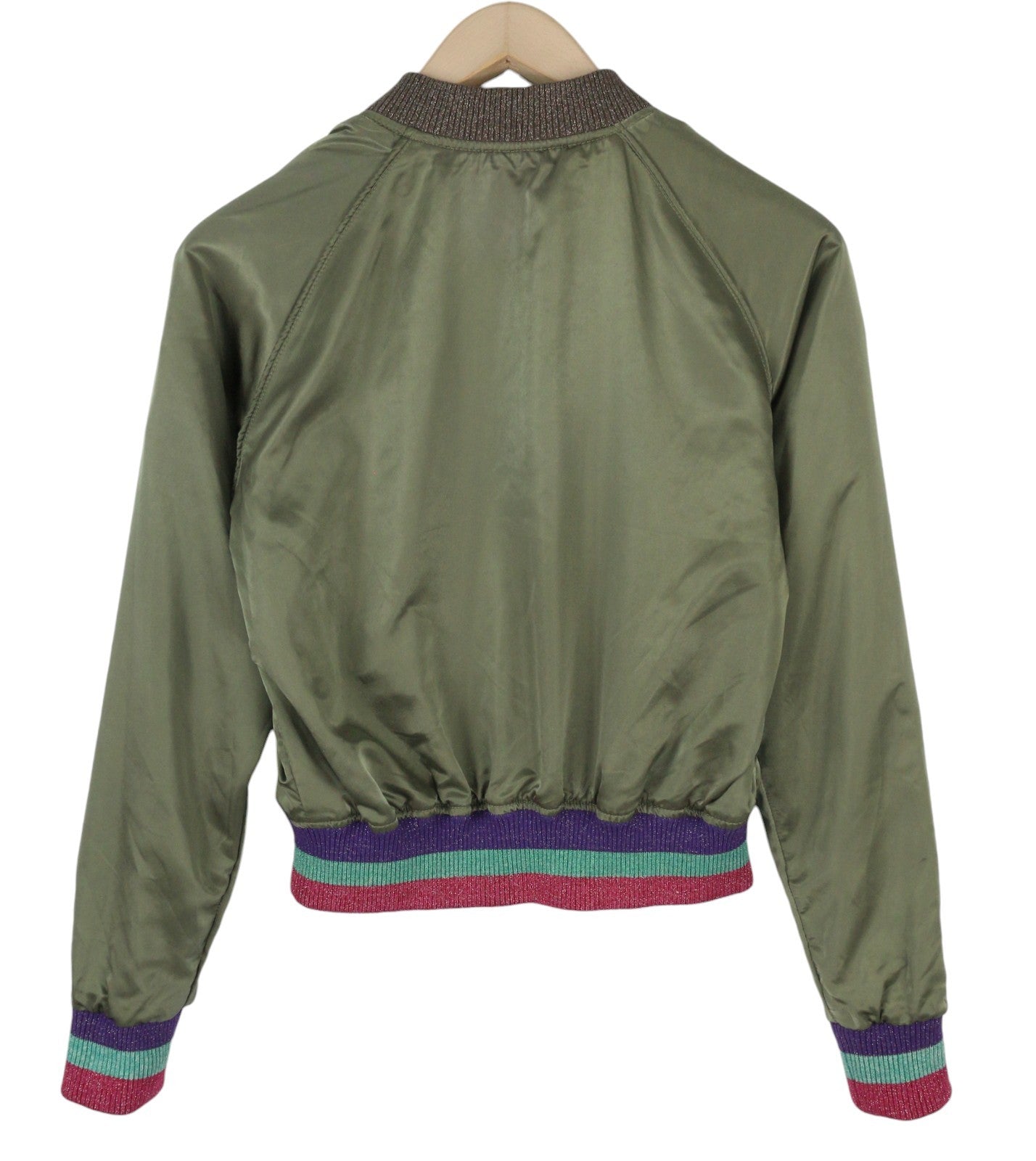 DIESEL Women Jacket XS Green Shiny Reversible Full Zip Lightweight Logo Bomber