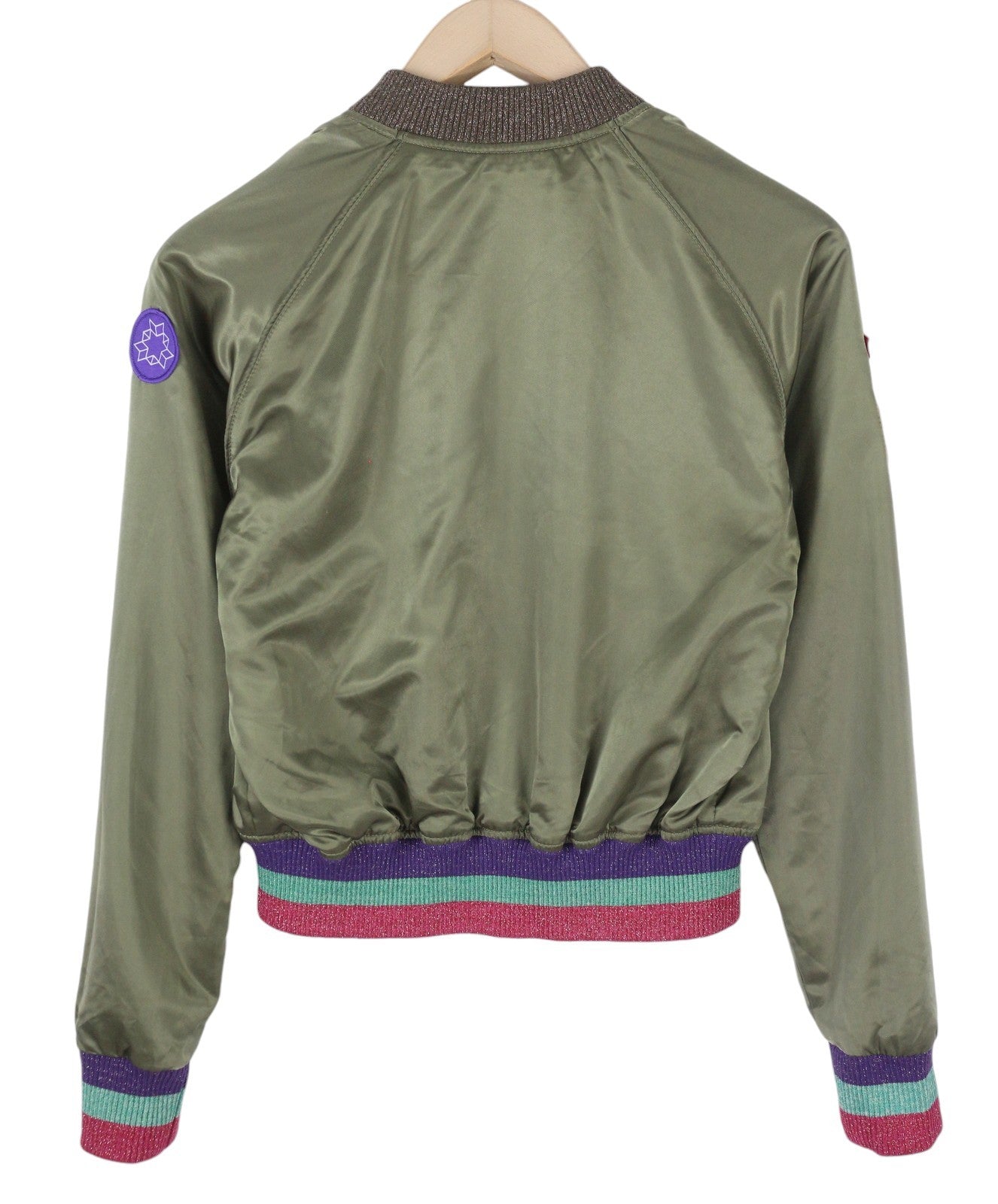 DIESEL Women Jacket XS Green Shiny Reversible Full Zip Lightweight Logo Bomber