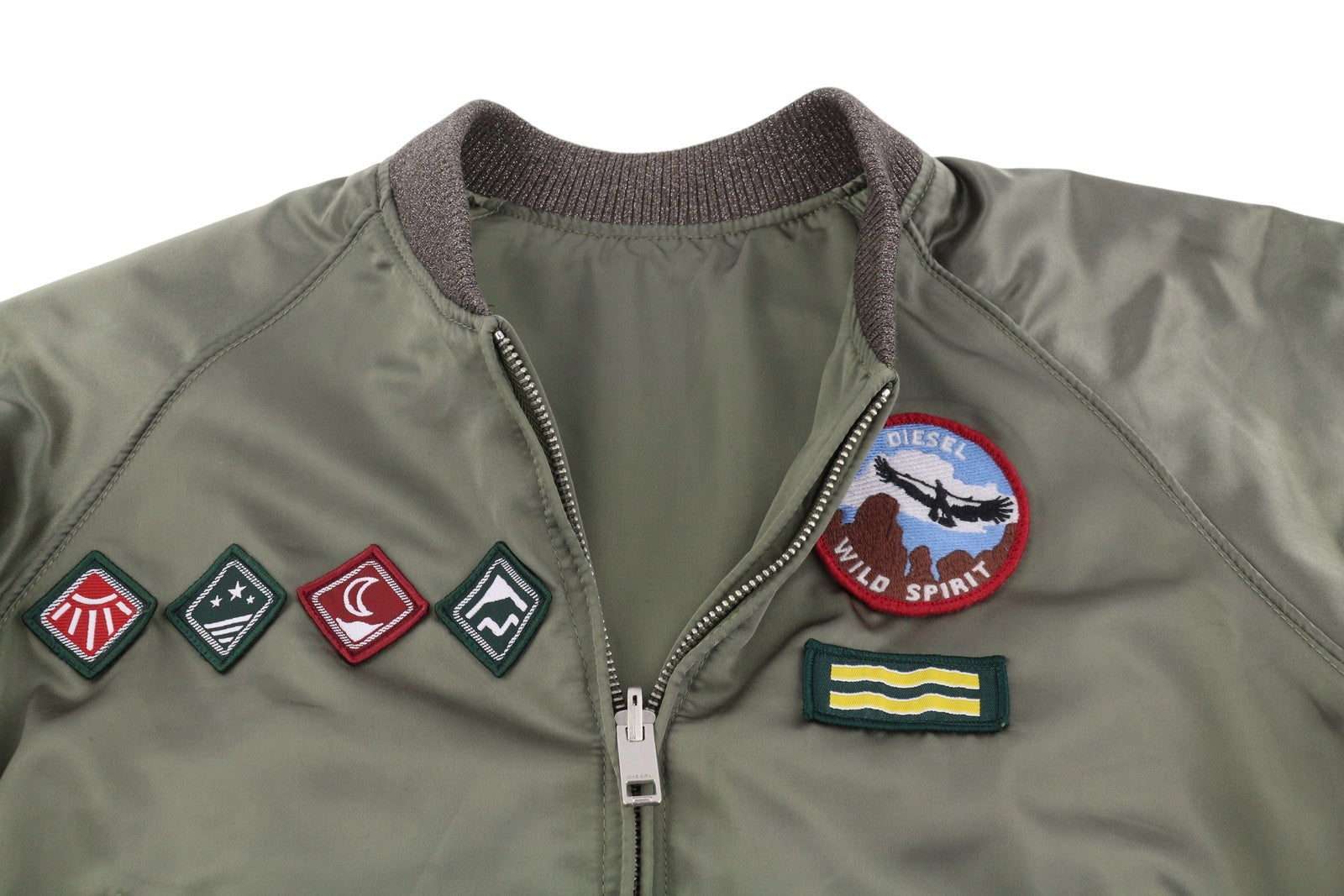 DIESEL Women Jacket XS Green Shiny Reversible Full Zip Lightweight Logo Bomber