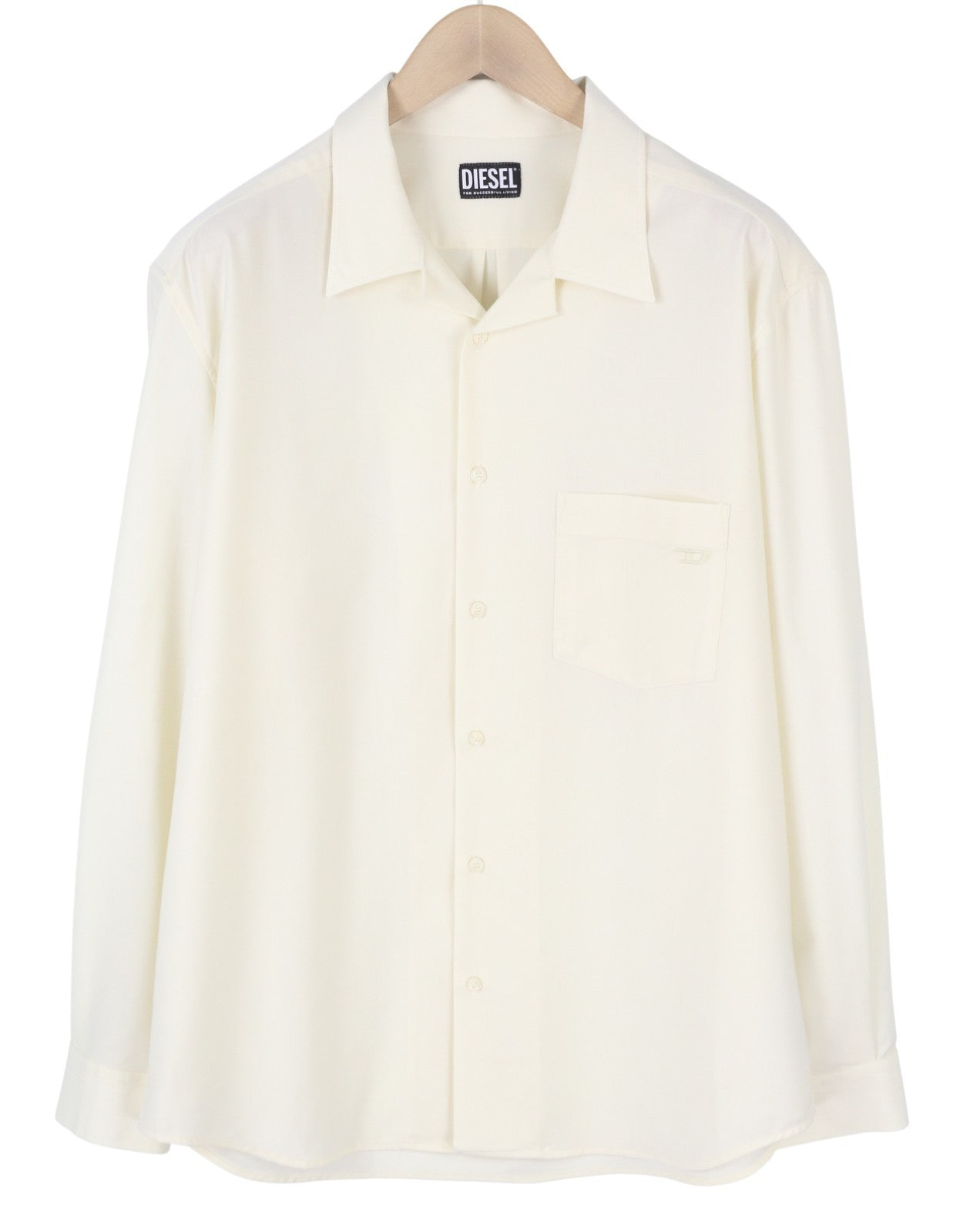 DIESEL S-Wooly Men Shirt L White Wool Blend Notched Neck Button-Up Patch Pocket