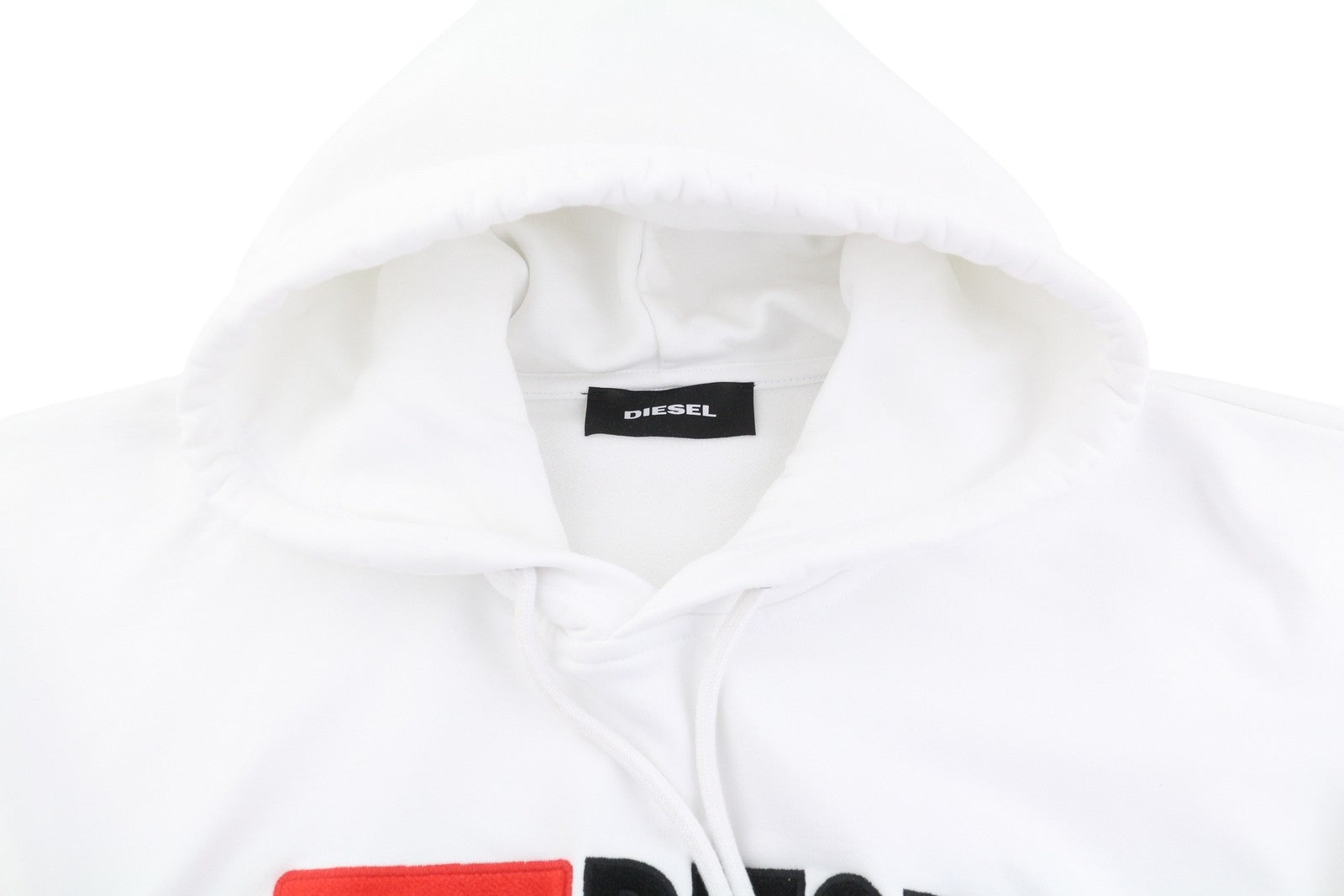 DIESEL Men Hoodie XL White Embroidered Front Logo Hooded Long Sleeve Pullover