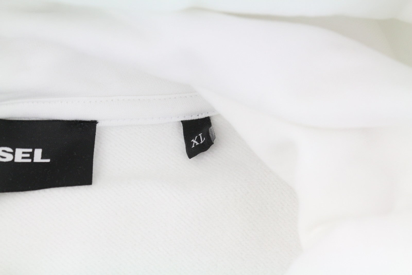 DIESEL Men Hoodie XL White Embroidered Front Logo Hooded Long Sleeve Pullover