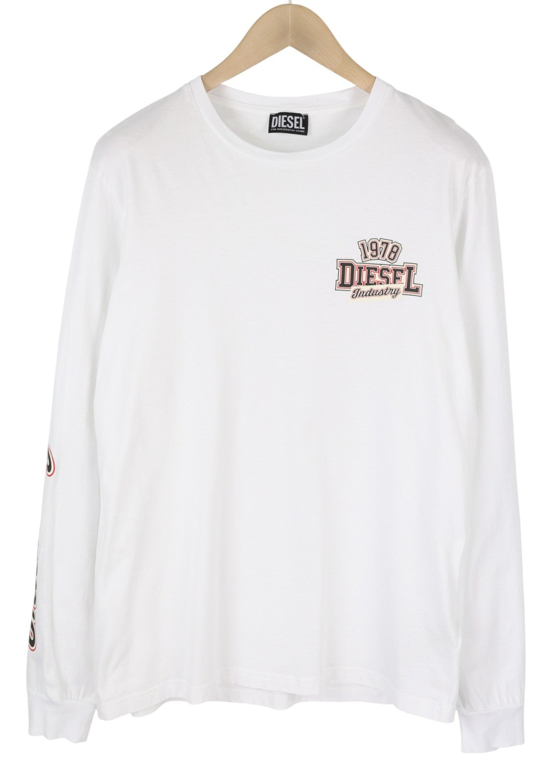 DIESEL T-Diegos-LS-K27 Men T-Shirt XL White Crew Neck Long Sleeved Pullover