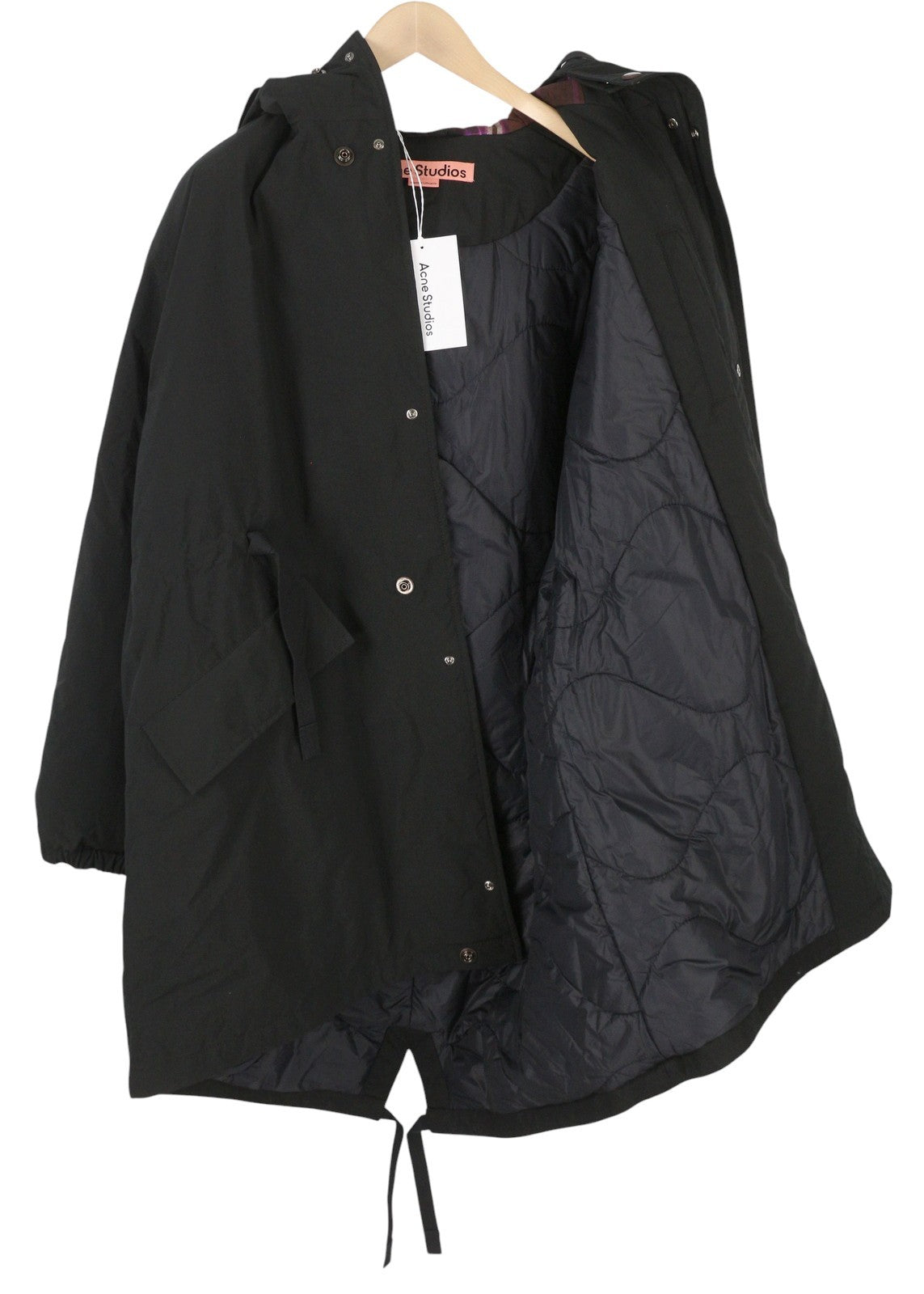 ACNE STUDIOS Men Jacket 48 Black Drawstrings Waist Hooded Padded Parka RRP810
