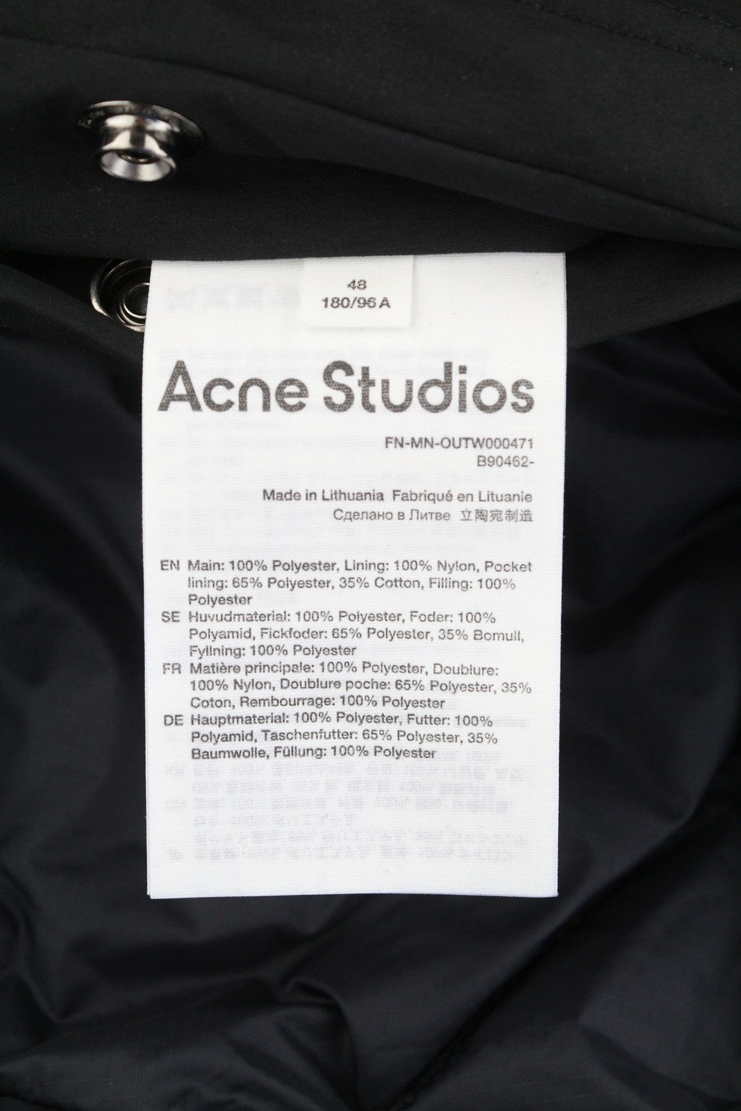 ACNE STUDIOS Men Jacket 48 Black Drawstrings Waist Hooded Padded Parka RRP810
