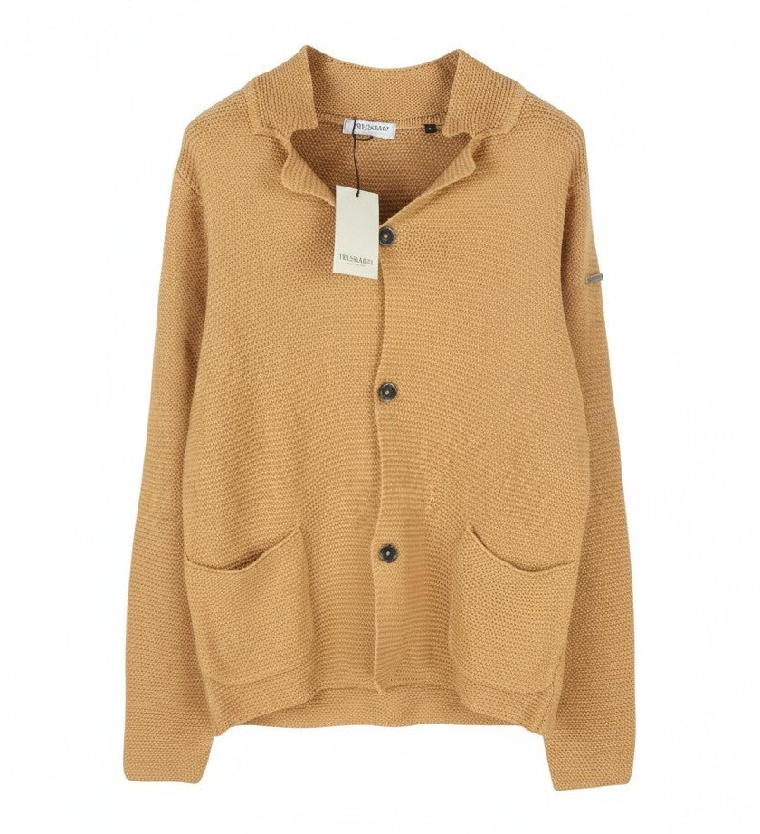 TRUSSARDI Cecina Men Cardigan XL Beige Wool Blend Tight Knit Button-Up RRP320