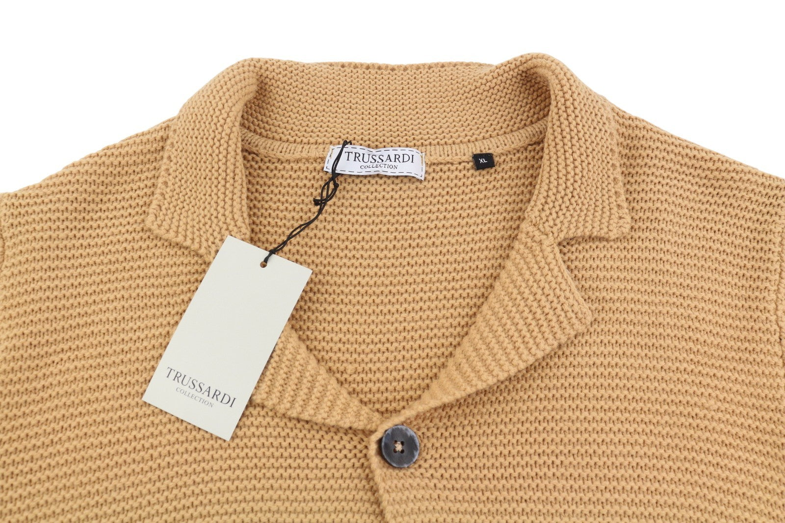 TRUSSARDI Cecina Men Cardigan XL Beige Wool Blend Tight Knit Button-Up RRP320