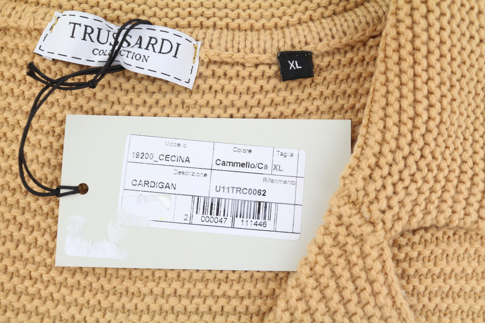 TRUSSARDI Cecina Men Cardigan XL Beige Wool Blend Tight Knit Button-Up RRP320