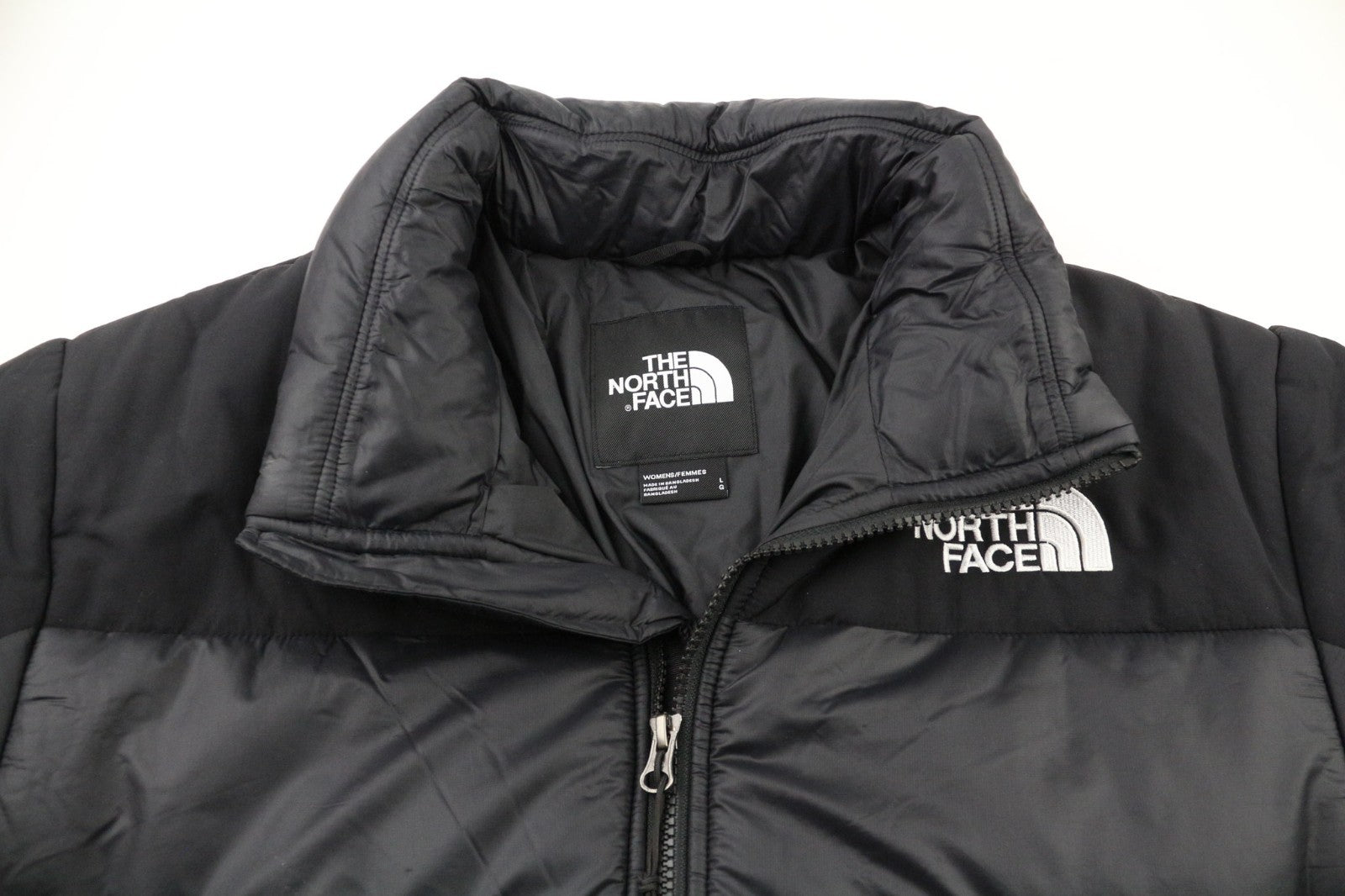 THE NORTH FACE Women's L Black Puffer Jacket Lined Zip High Neck Logo Detail