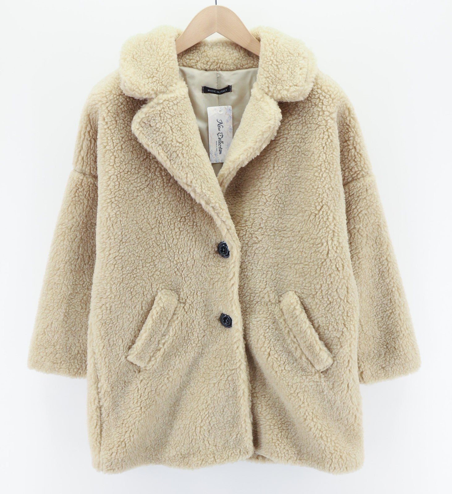 LE COMPTOIR DU MANTEAU Women's Teddy Coat S/M Fluffy Notch Lapel Buttoned Front