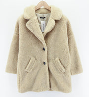 LE COMPTOIR DU MANTEAU Women's Teddy Coat S/M Fluffy Notch Lapel Buttoned Front