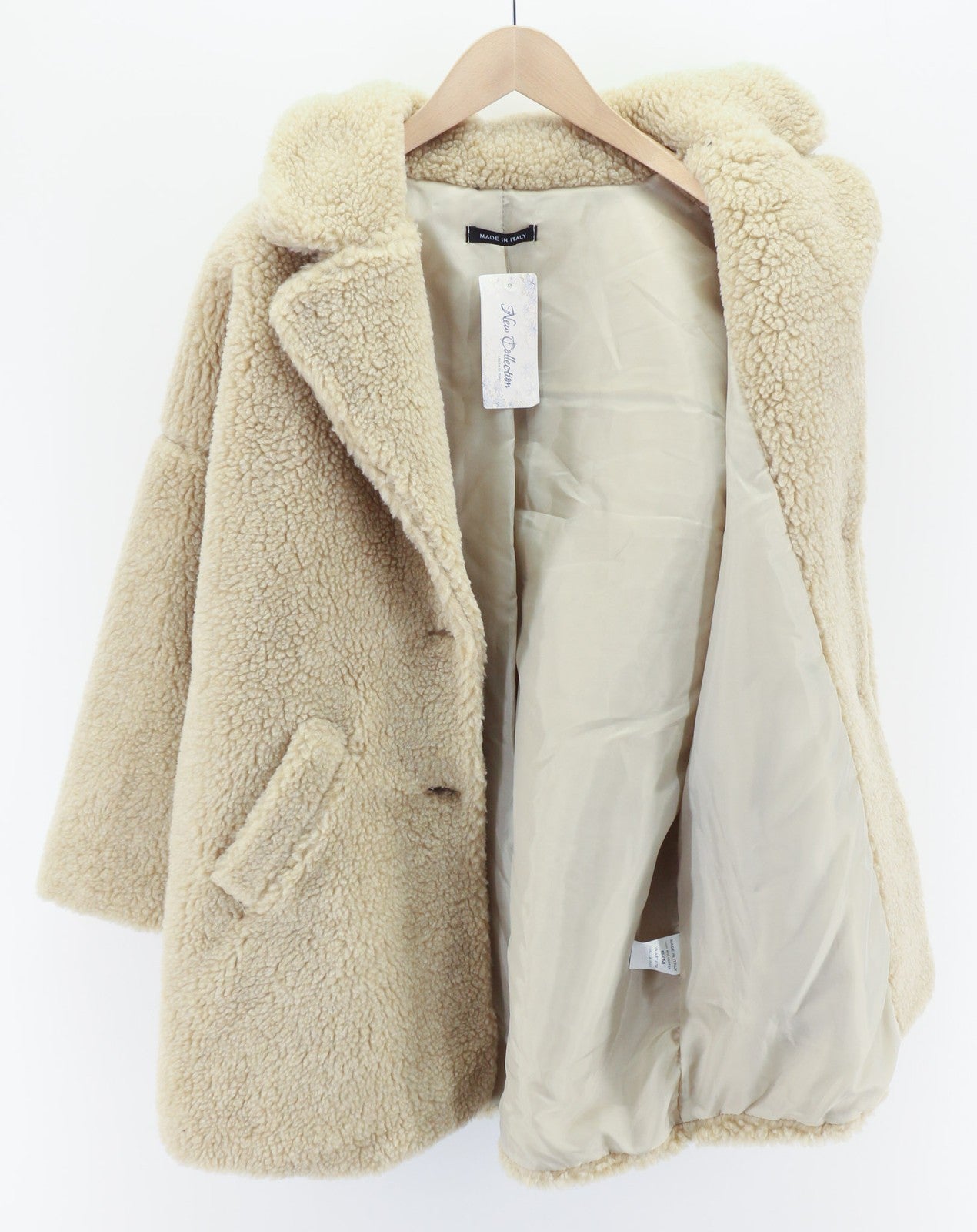 LE COMPTOIR DU MANTEAU Women's Teddy Coat S/M Fluffy Notch Lapel Buttoned Front