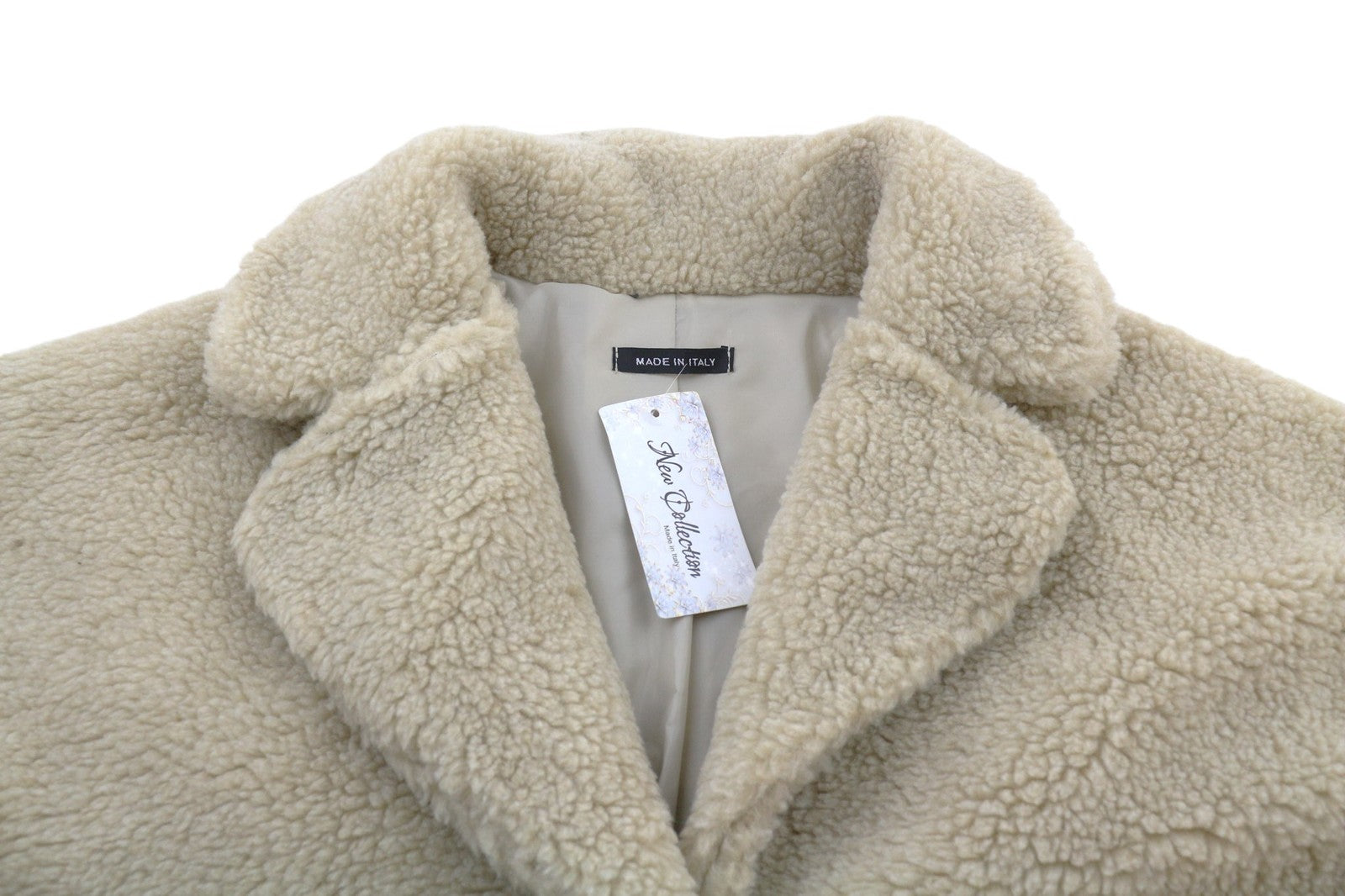 LE COMPTOIR DU MANTEAU Women's Teddy Coat S/M Fluffy Notch Lapel Buttoned Front