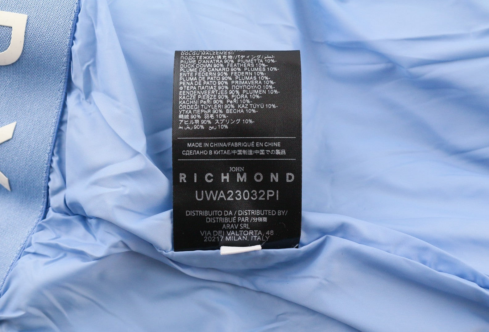 RICHMOND UWA23032PI Women's Quilted Puffer Jacket S Blue Padded Zip High Neck