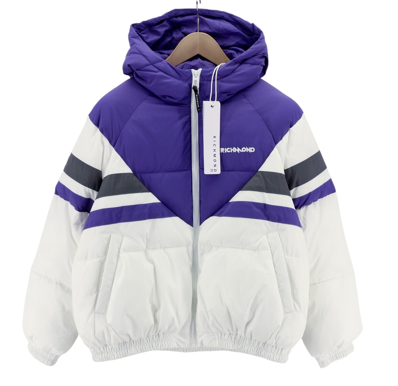 RICHMOND UWA23127PI Women's White Hooded Jacket S Insulated Quilted Logo Zip