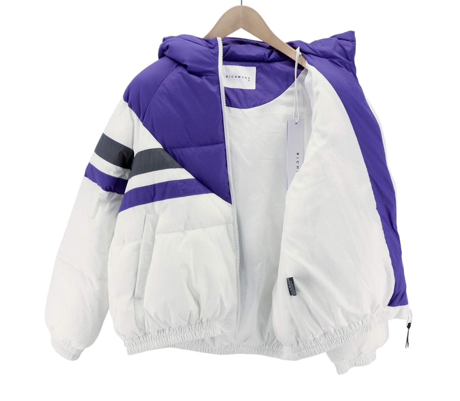 RICHMOND UWA23127PI Women's White Hooded Jacket S Insulated Quilted Logo Zip