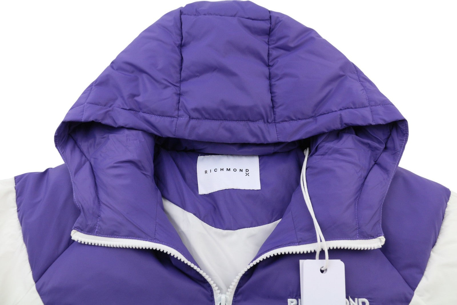 RICHMOND UWA23127PI Women's White Hooded Jacket S Insulated Quilted Logo Zip