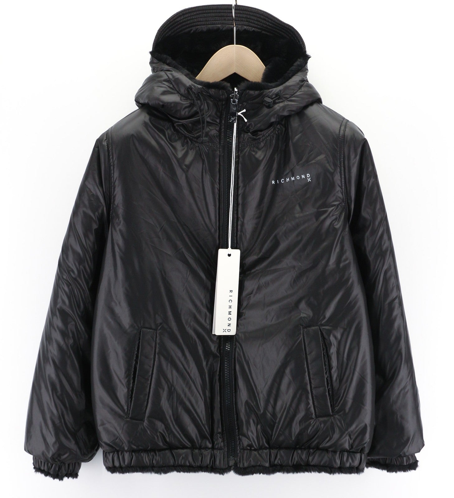 RICHMOND UWA23108PL Women's Black Reversible Jacket ~S Hooded Zip Pockets