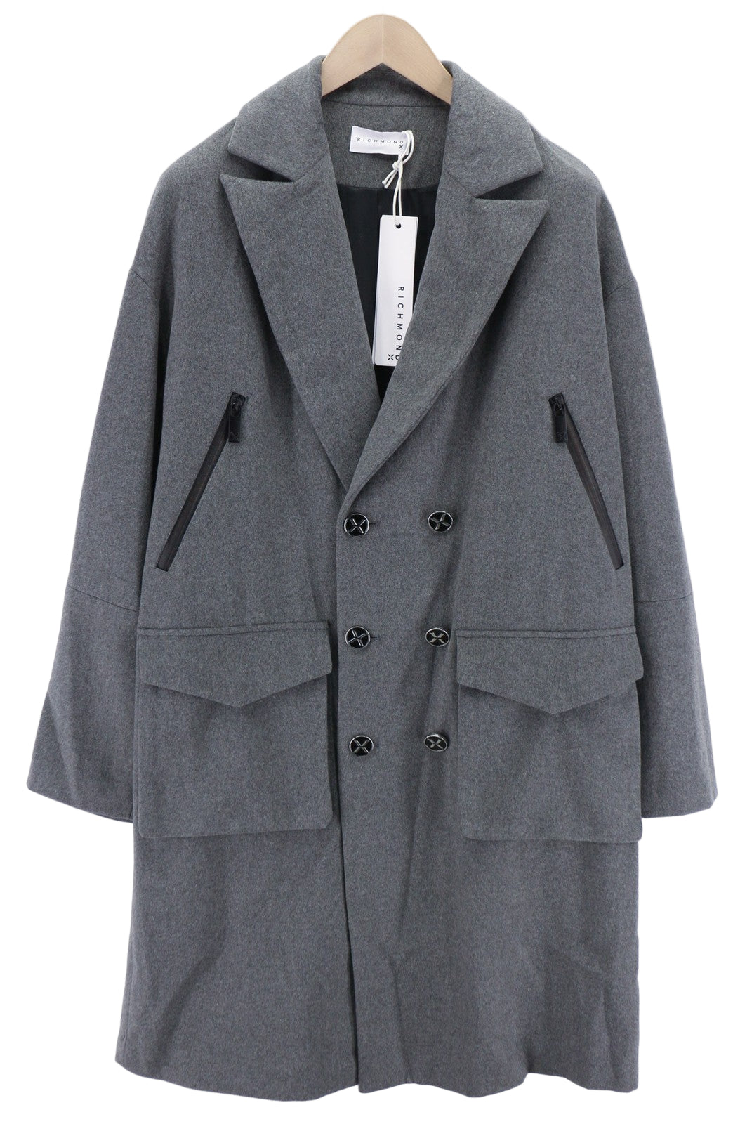 RICHMOND UMA23183CP Men's Wool Blend Coat M Grey Notch Lapel Double Breasted