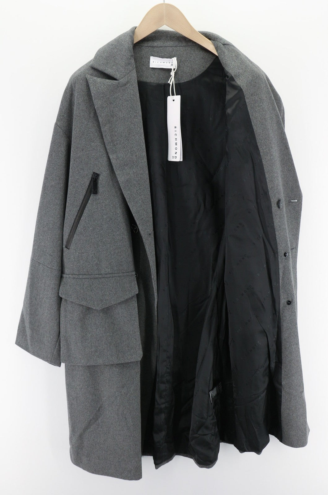 RICHMOND UMA23183CP Men's Wool Blend Coat M Grey Notch Lapel Double Breasted