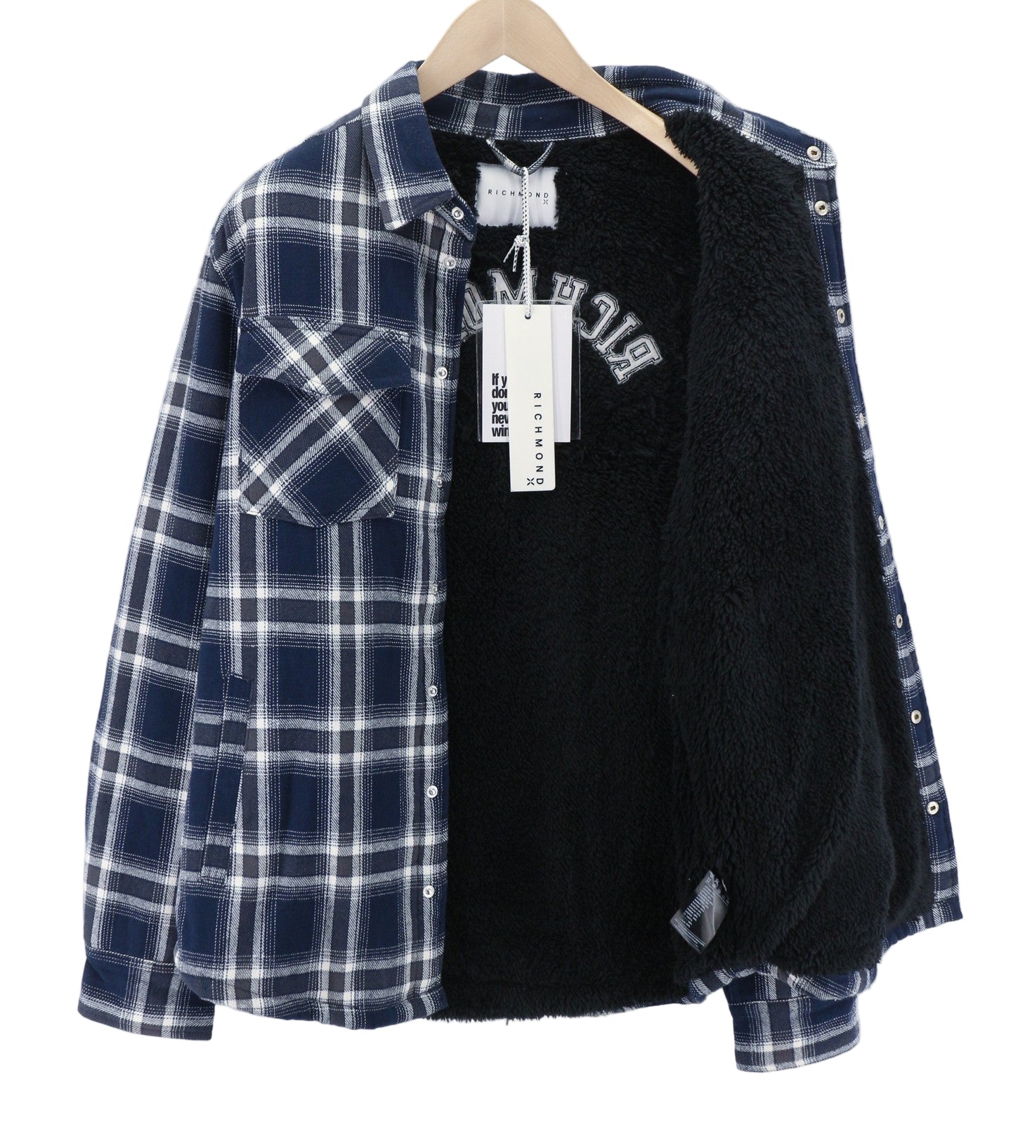 RICHMOND UMA23157CA Men's Overshirt Jacket ~L Plaid Sherpa Lined Patch Pockets