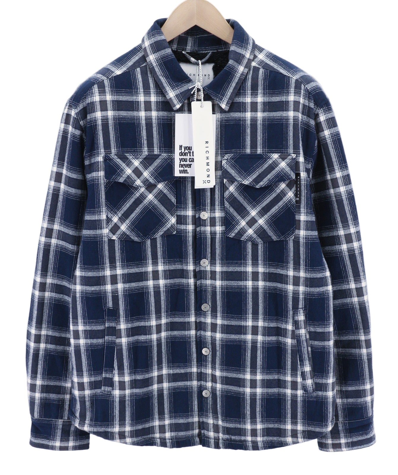 RICHMOND UMA23157CA Men's Overshirt Jacket ~L Plaid Sherpa Lined Patch Pockets