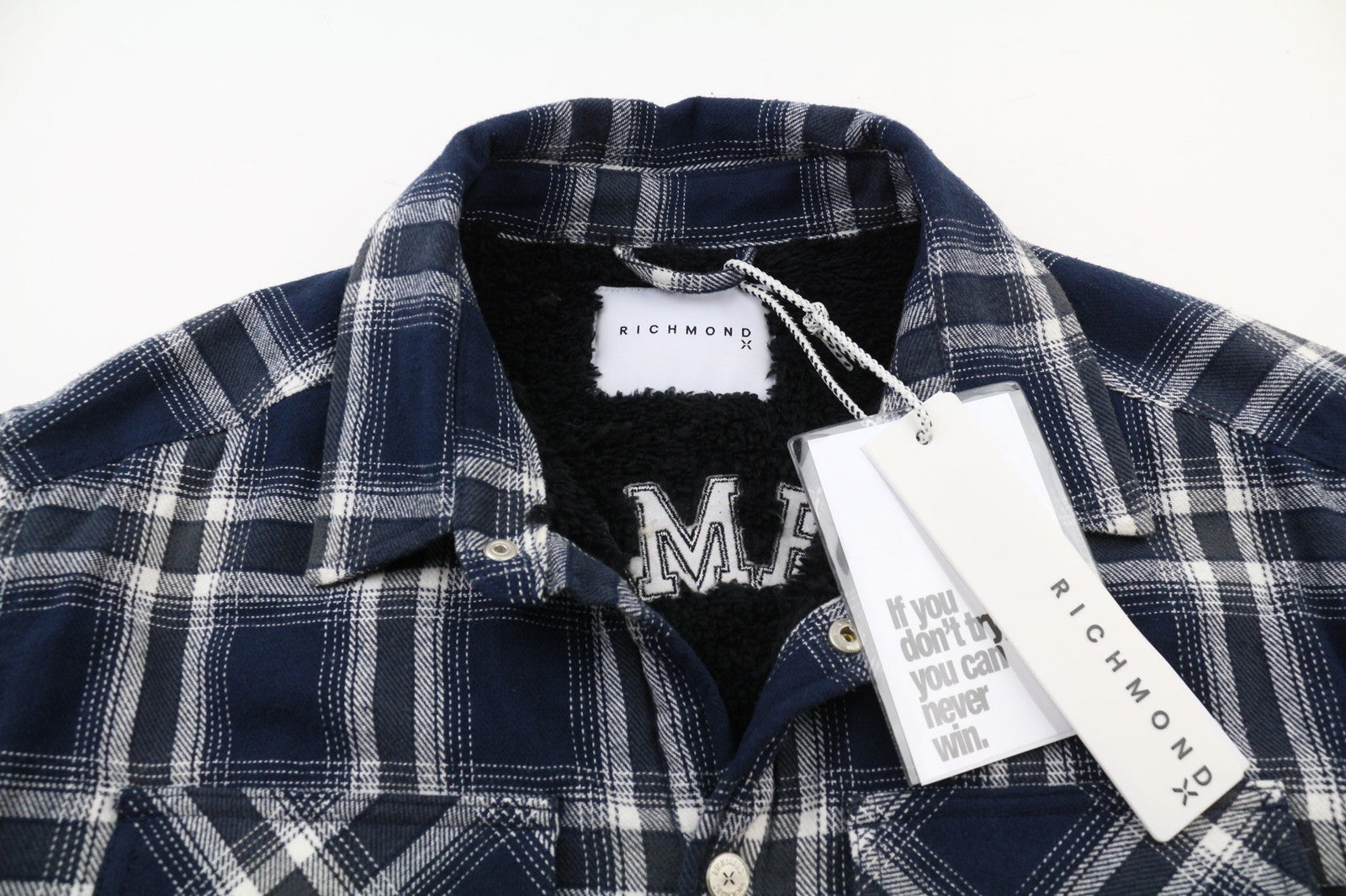 RICHMOND UMA23157CA Men's Overshirt Jacket ~L Plaid Sherpa Lined Patch Pockets